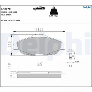 LP2070 колодки дисковые п.\ Peugeot 308 1.4/1.6 07> LP2070 DELPHI