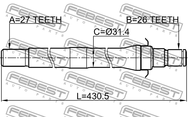 ПОЛУОСЬ ПРАВАЯ 27X430X26 подходит для HYUNDAI IX35/TUCSON 10MY 2009-2015 2212-SP 2212-SP4WDAT FEBEST
