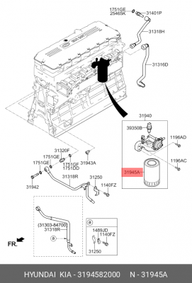Фильтр топливный HYUNDAI GOLD дв.D6HA,HD500,Universe,Xcient дв.D6CC38 OE 3194582000 HYUNDAI KIA