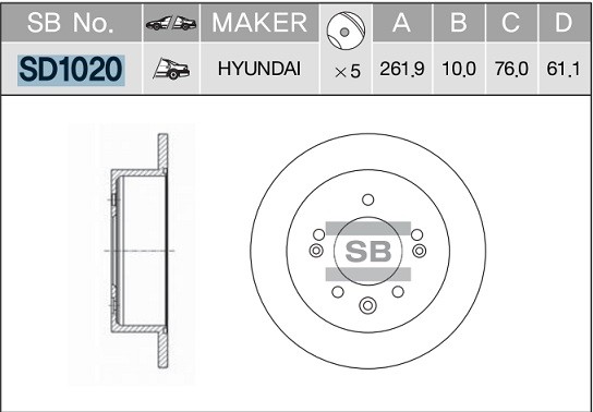 Диск тормозной Hyundai Elantra 1.6CVVT/1.6CRDi 06 SD1020 SD1020 SANGSIN