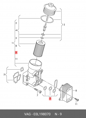 прокладка маслянного радиатора! к-кт 5шт.\ Audi, VW 03L 198 070 VAG