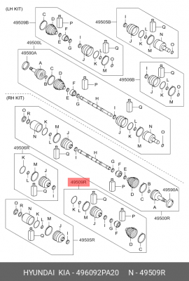 к-кт пыльник шруса переднего правого внутр.+наружн.!\ Hyundai Santa Fe 49609-2PA20 HYUNDAI