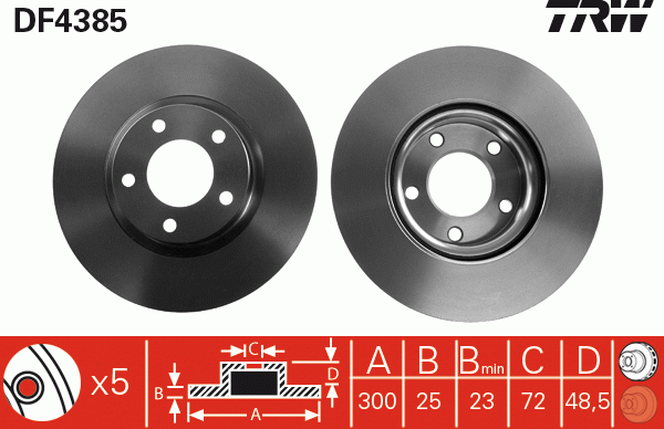 Диск тормозной MAZDA 3 (03-12) (2.0),5 (05-) (R16) передний (1шт.) TRW DF4385 TRW
