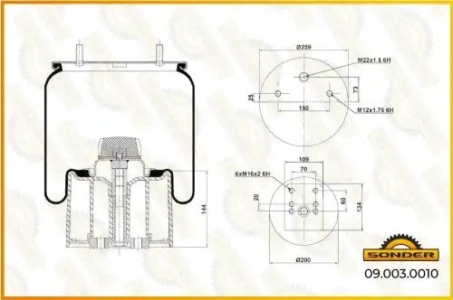 Пневморессора Premium со стаканом (пластик) 2шп.-M12 + 1 отвер.M22 под возд. — 3 090030010 SONDER