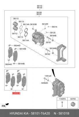 Колодки тормозные HYUNDAI GV80 (20-) передние (DISC-19 INCH) (4шт.) OE 58101T6A20 HYUNDAI KIA