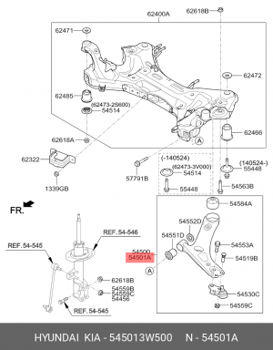 Рычаг подвески HYUNDAI ix35 (14-) KIA Sportage (14-) передней нижний правый OE 545013W500 HYUNDAI KIA
