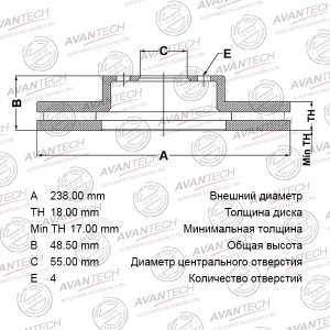 Диск тормозной передний AVANTECH BR0174S AVANTECH