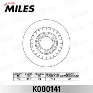Диск тормозной передний MITSUBISHI PAJERO 2.5-3.0 90-00/PAJERO SPORT 2.5-3.0 98- K000141 MILES