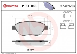 P61068 841 00=852 000B-SX=FDB1476!колодки дисковые п.\Peugeot 307,Citroen Xsara  P 61 068 BREMBO