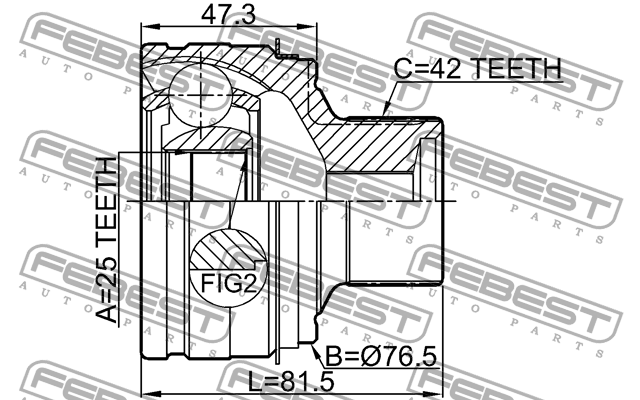 ШРУС наружный 25X76.5X42 AUDI A4 AVANT (8K5) 2008-2015 1710-A4 1710-A4 FEBEST