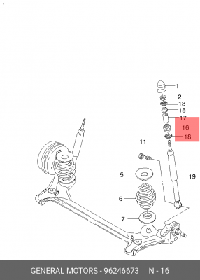 Втулка амортизатора CHEVROLET Lanos (97-) заднего нижняя OE 96246673 GENERAL MOTORS