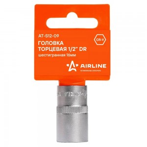 Головка торцевая 1/2 DR шестигранная 16мм пласт. подвес (AT-S12-09) AT-S12-09 AIRLINE