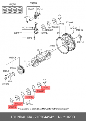 Вкладыши HYUNDAI Porter 2 (13-),Starex H-1 (13-) дв.D4CB коренные STD-C комплект 210204A942 HYUNDAI KIA
