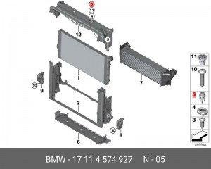 кронштейн радиатора! зажим\ BMW 5 F07/F10/F11/F18/ 6 F06/F12/F13/ 7 F01/F02 17114574927 BMW