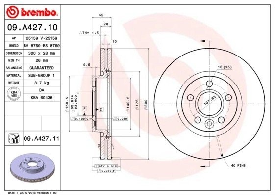 Диск тормозной 09.A427.11 09A42711 BREMBO
