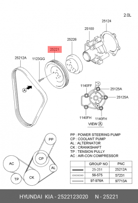 шкив водяного насоса!\ Hyundai Elantra/Tucson 05-09 2522123020 HYUNDAI