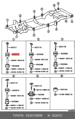 сайлентблок подрамника!\ Toyota Land Cruiser 90 3.0D 96-02 52201-35090 TOYOTA