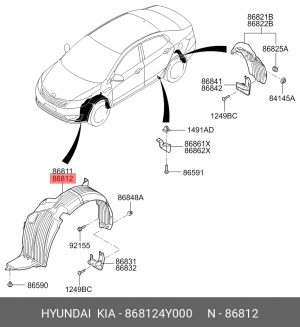Подкрылок передний правый 868124Y000 HYUNDAI KIA