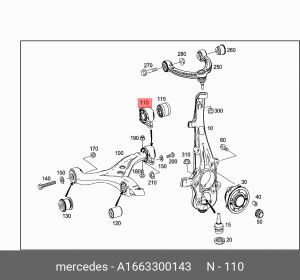 сайлентблок! переднего рычага задний левый\ MB W166 11> A 166 330 01 43 MERCEDES BENZ