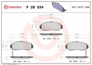 Колодки тормозные P28034 P28034 BREMBO
