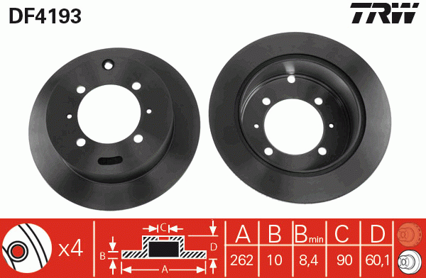 Диск тормозной MITSUBISHI Lancer (03-) (1.3/1.6/2.0),Galant (92-) (1.8/2.0) задн DF4193 TRW