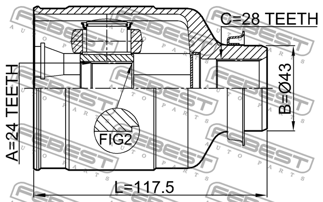 ШРУС ВНУТРЕННИЙ ПРАВЫЙ 24X43X28 подходит для KIA CARNIVAL/SEDONA (FL) 1998-2005  2211-CARNRH FEBEST