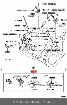замок капота!\ Toyota Land Cruiser (150)-Prado 09> 53510-60380 TOYOTA