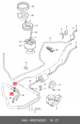 хомут шланга топливного !\ Audi, Seat, VW, Skoda N 907 683 01 VAG
