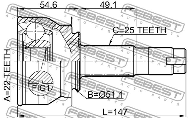ШРУС наружный 22X50X25 CHEVROLET COBALT 2013- 1010-CBT 1010-CBT FEBEST