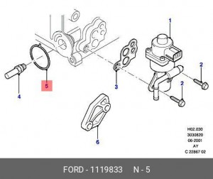Кольцо уплотнительное FORD Mondeo коллектора впускного OE 1 119 833 FORD