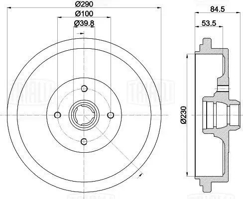 Барабан торм. VW Passat B3/B4 (88-) d=290 (TF 535549) TF 535549 TRIALLI