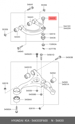 Опора шаровая HYUNDAI Sonata NF (05-) верхняя левая/правая (1шт.) OE 544303F600 HYUNDAI KIA
