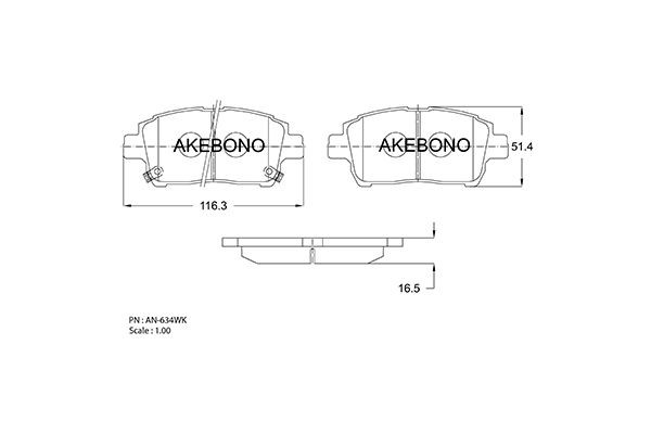Колодки тормозные дисковые передние ПОДХОДЯТ ДЛЯ TOYOTA COROLLA (E12), bB -04, P AN634WK AKEBONO