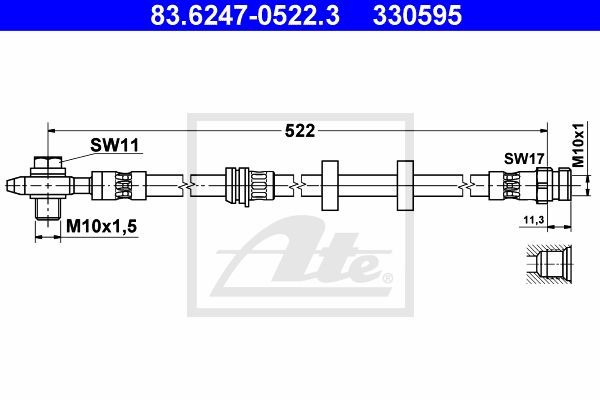 34.21108=PH210352 [6Q0611701C] !шланг торм. пер.\ Skoda Fabia, VW Polo all 99> L 83.6247-0522.3 ATE