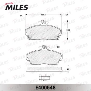 Колодки тормозные передние (Смесь Low-Metallic) HONDA CIVIC 1.4-1.8 94-05 (TRW G E400548 MILES