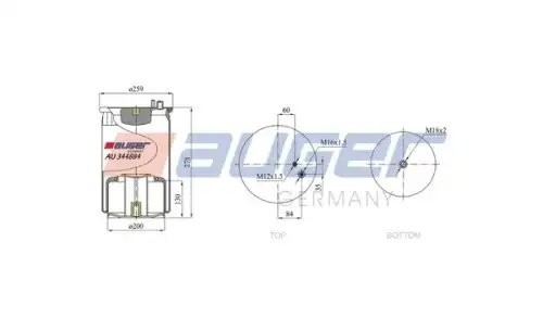 Рессора пневматическая со стаканом; (1 шп.+возд. / 1 отв.); отбойник сверху стал AU344884K AUGER