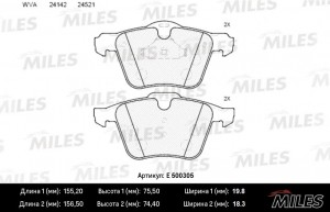 Колодки тормозные передние (Смесь CERAMIC серия PRO) FORD S-MAX 2.0D-2.2D/VOLVO  E500305 MILES