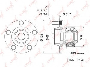 Ступица передняя в сборе с ABS \MAZDA 3(BK) 1.4-2.3 03-05 WH-1200 LYNXAUTO