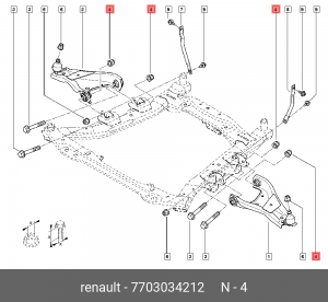 Гайка RENAULT Master болта крепления амортизатора заднего OE 7703034212 RENAULT