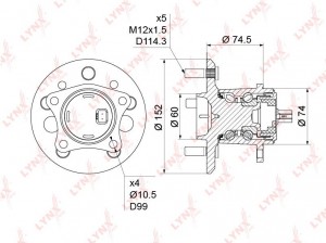 Ступица TOYOTA Camry (01-) задняя левая с подшипником LYNX WH-1216 LYNXAUTO