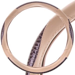 Оплетка на руль SKYWAY (M) 37-39 см. бежевая, кожаная с перфорированными встав S S01102380 SKYWAY