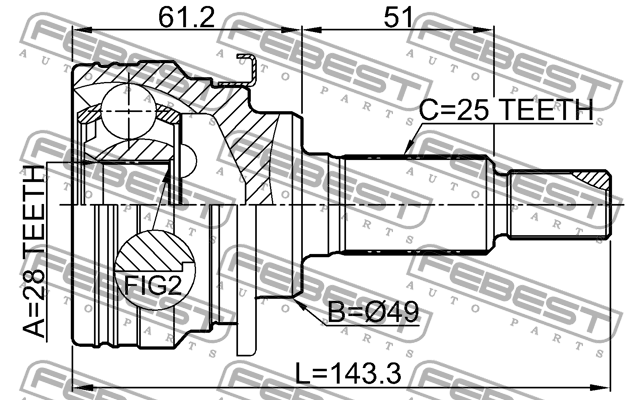 ШРУС внешний 0710-AZG413 0710AZG413 FEBEST