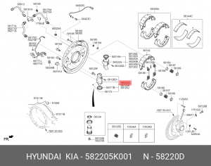 Цилиндр тормозной передний HYUNDAI HD78 дв.D4GA левый (вниз) OE 582205K001 HYUNDAI KIA