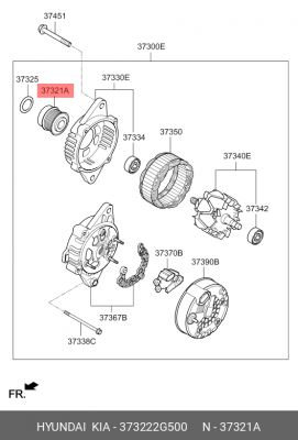Шкив KIA Sorento (15-) (2.4) генератора OE 373222G500 HYUNDAI KIA