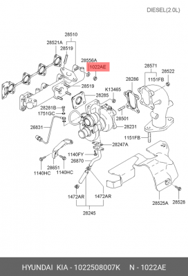 ГАЙКА МЕТАЛЛИЧЕСКАЯ 10225-08007K 1022508007K HYUNDAI KIA