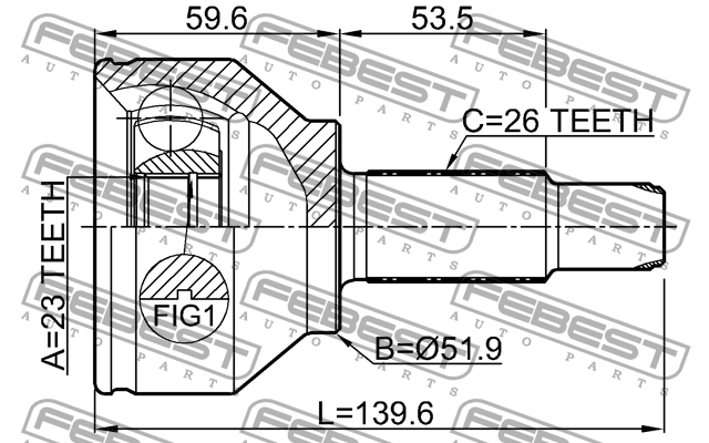 ШРУС наружный 23x51.9x26 MINI R60 2010-2016 1910-R60 1910R60 FEBEST