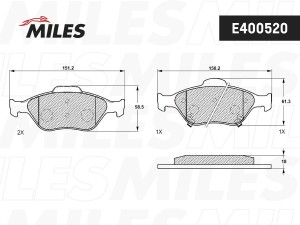 Колодки тормозные передние (Смесь Low-Metallic) TOYOTA YARIS / VITZ 1.0-1.4 06-  E400520 MILES