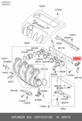 Клапан электромагнитный KIA Sportage (10-) (2.0) OE 2891025100 HYUNDAI KIA