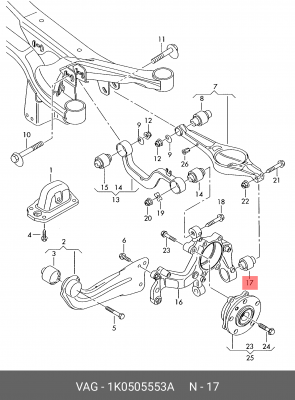 сайлентблок зад. рычага нижн.!\ Audi A3, VW Golf/Touran all 03> 1K0 505 553 A VAG