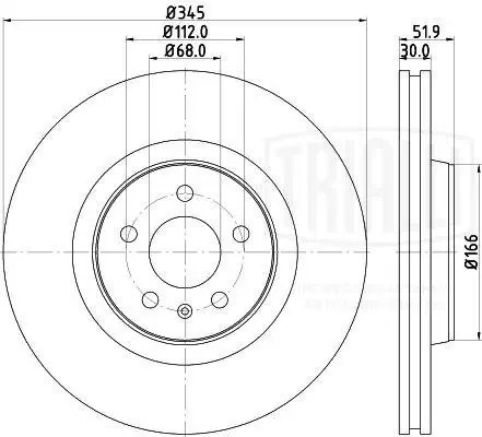 Диск торм. Audi A4 (07-)/A5 (07-)/A6 (11-)/A7 (10-)/Q5 (08-) перед. d=345 (DF 18 DF 180136 TRIALLI